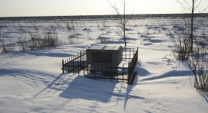 The southern mass grave memorial in a sea of snow